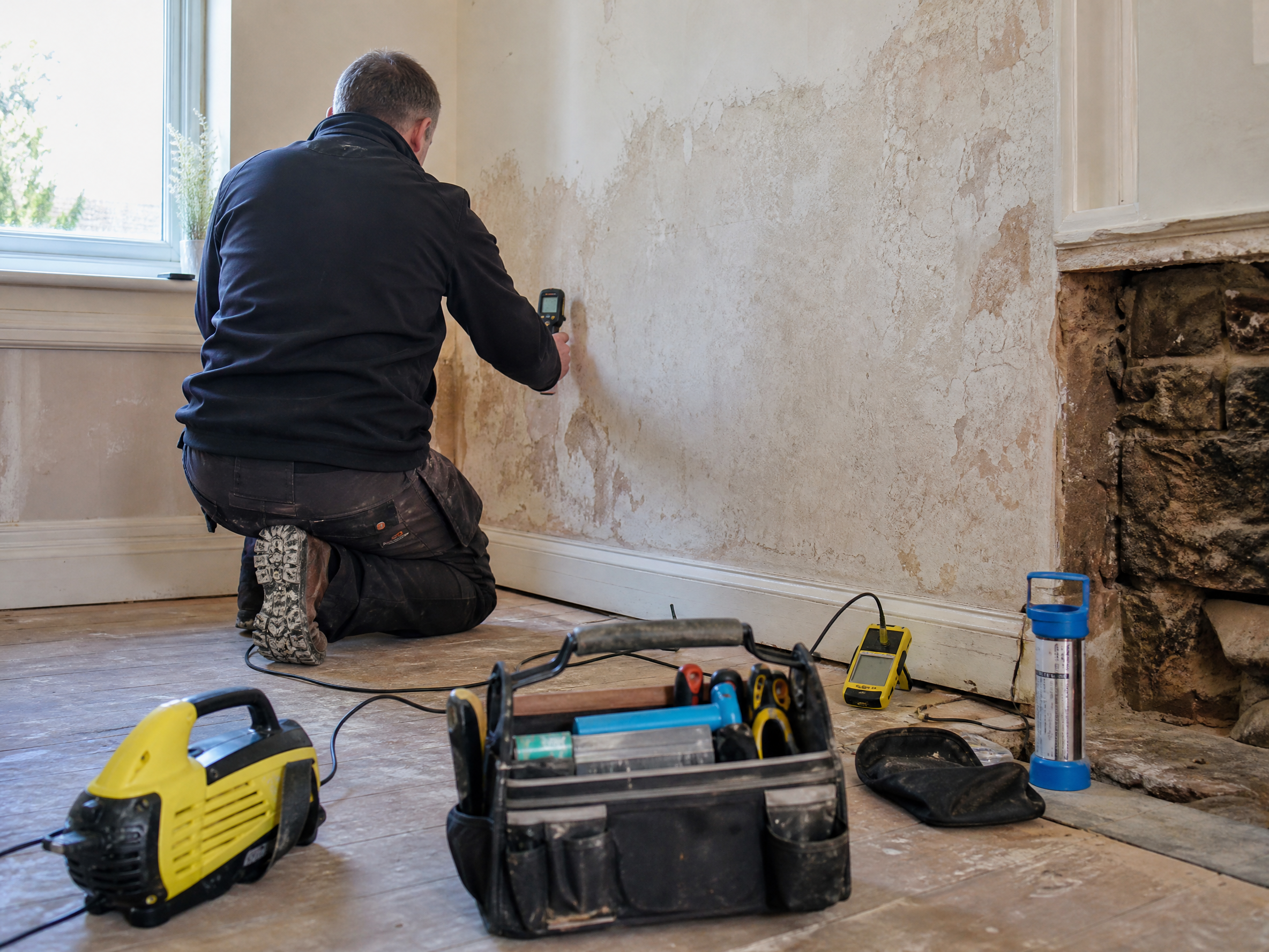 Overview of damp surveys work in progress at a British residential property