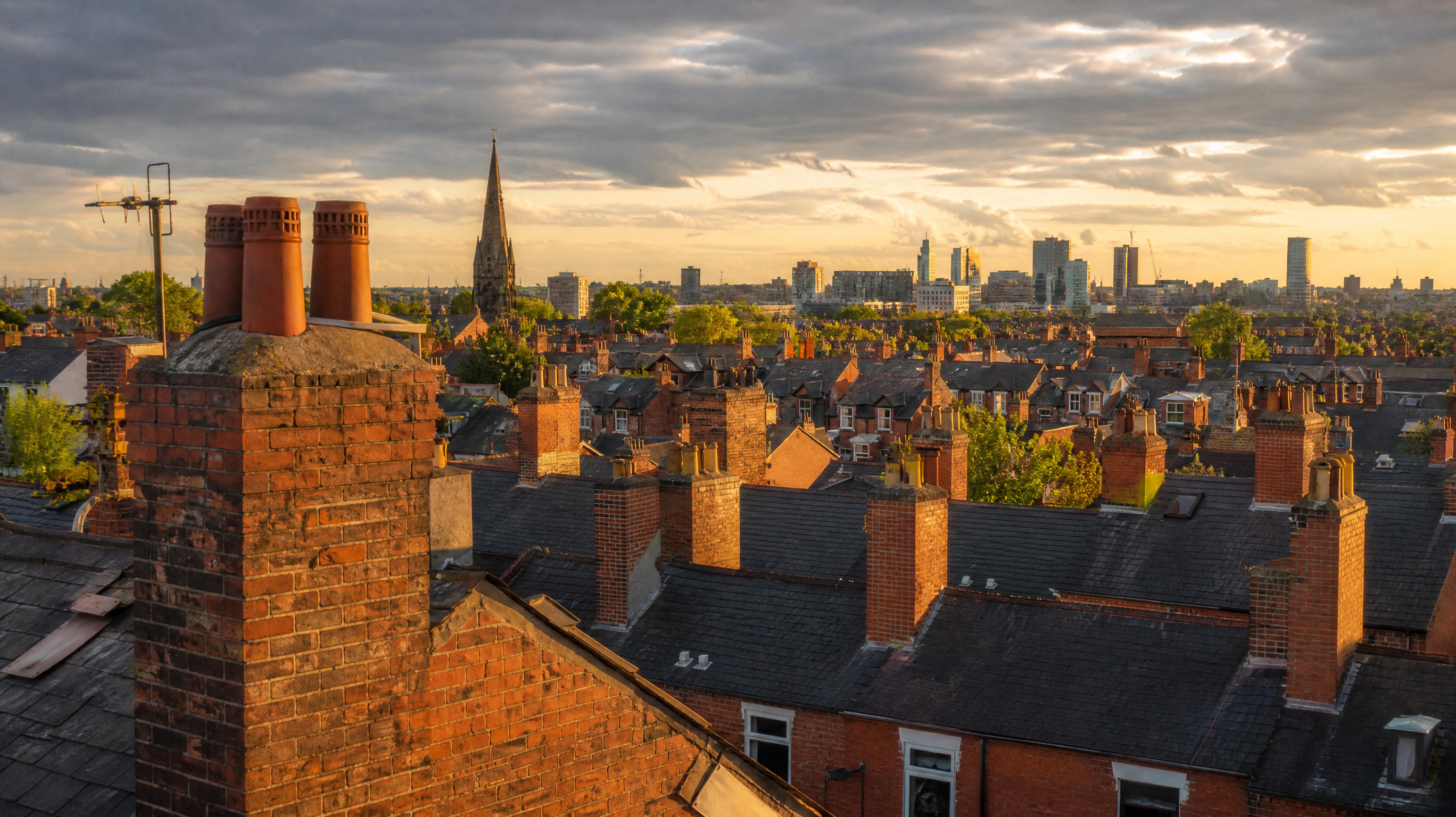 Aerial view of Birmingham showing residential areas served by specialist damp proofing specialist