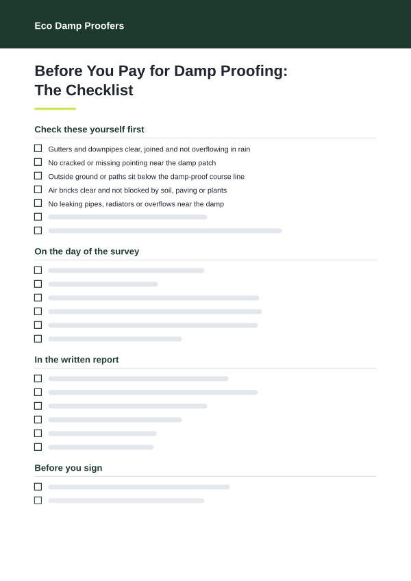 Preview of the first page of Before You Pay for Damp Proofing: The Checklist
