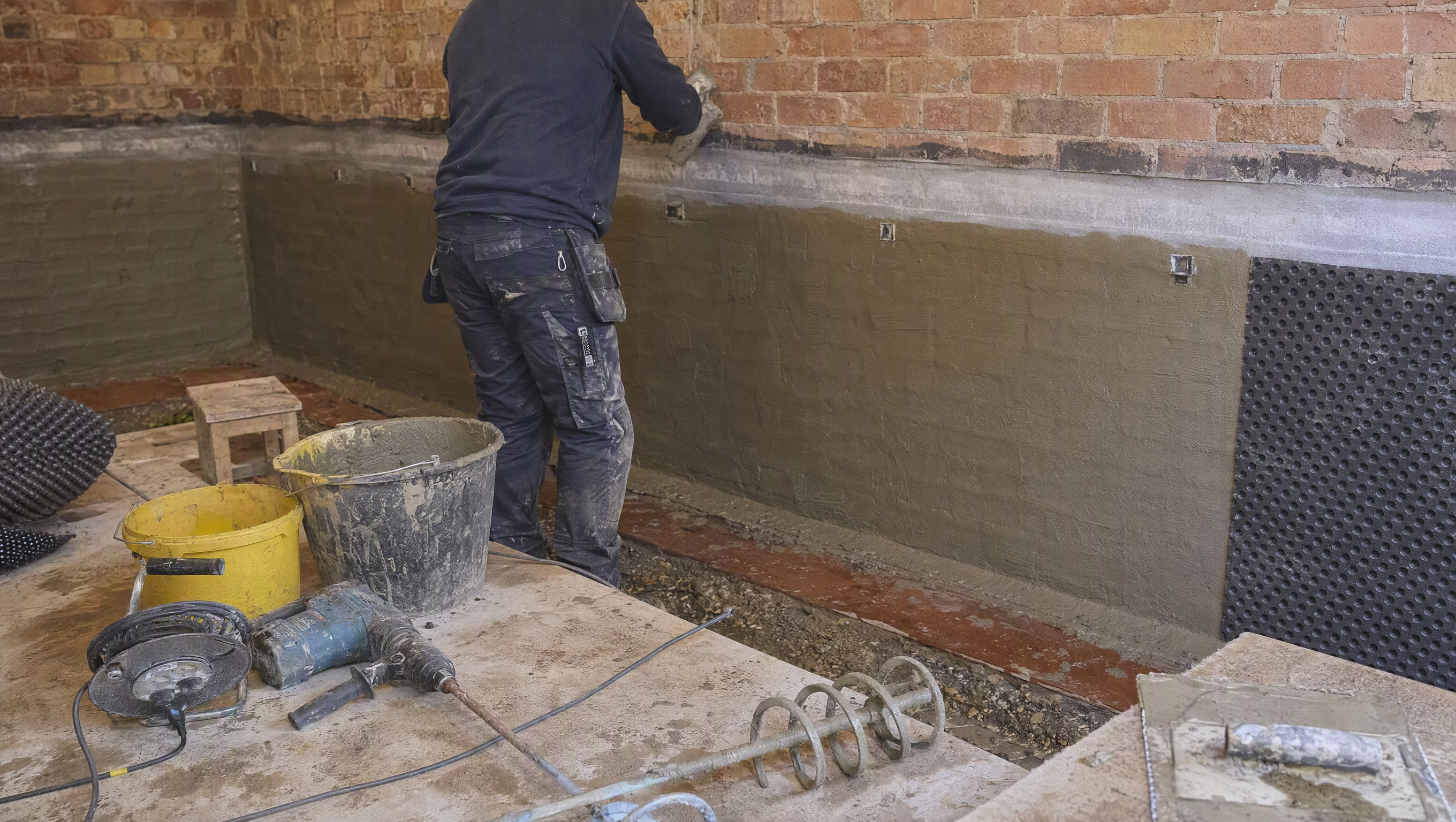 Basement Waterproofing in progress at a British residential property — professional service in Birmingham