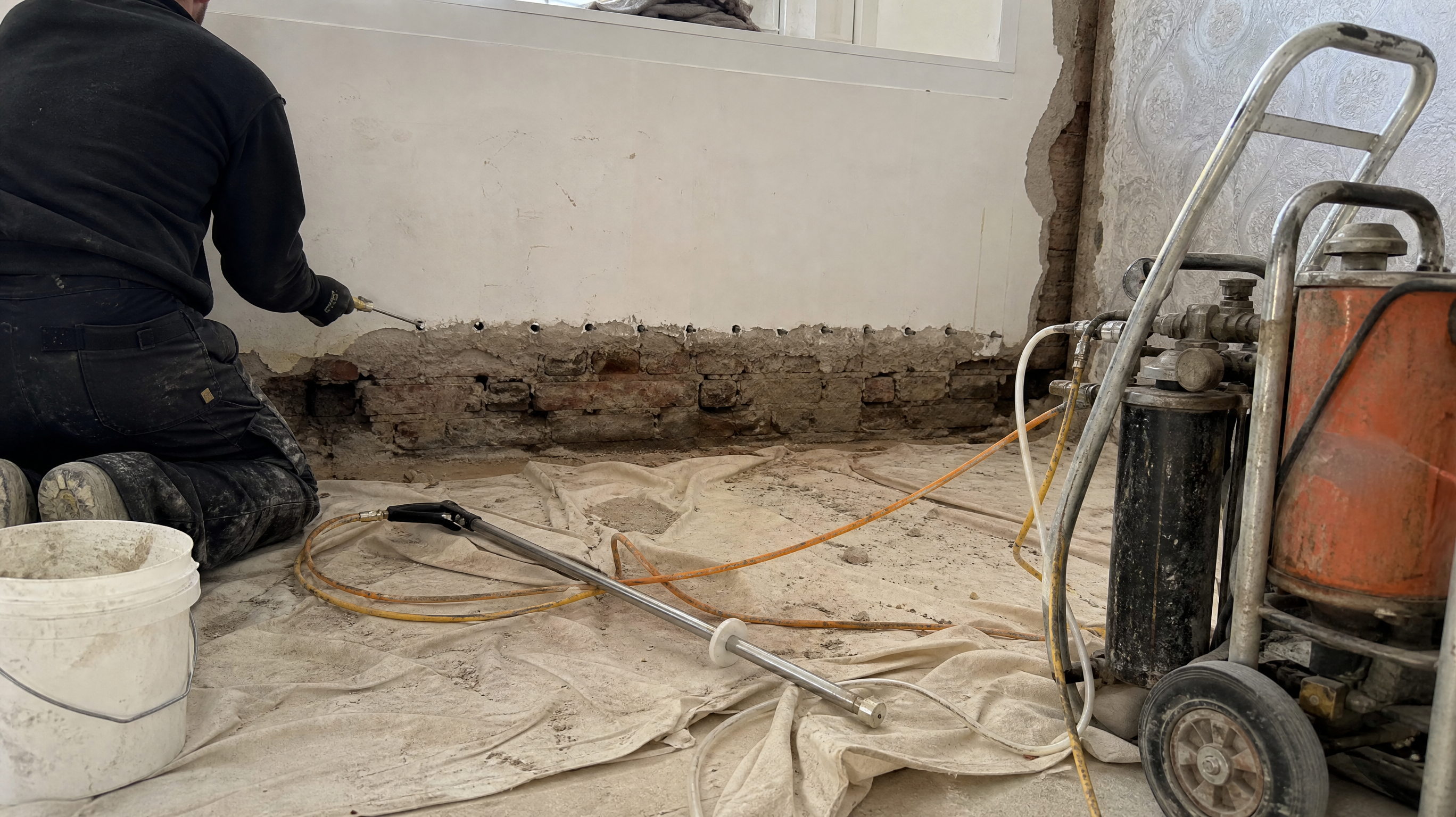 Penetrating Damp Treatment in progress at a British residential property — professional service in Birmingham
